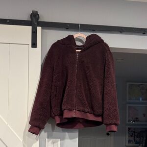 Lane Bryant size 14-16 Cozy Burgundy Sherpa Hoodie flaw in upper left shoulder.